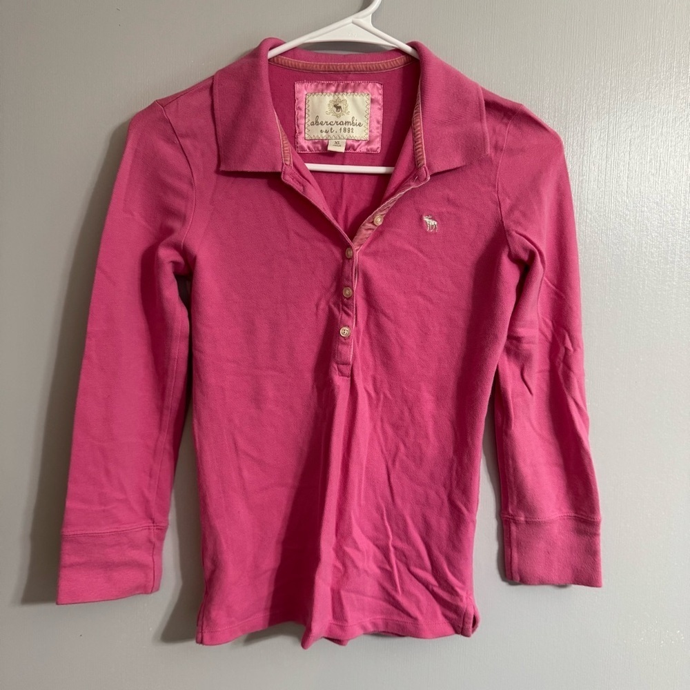 Abercrombie Kids Pink Polo 3/4 Sleeve Shirt Size XL